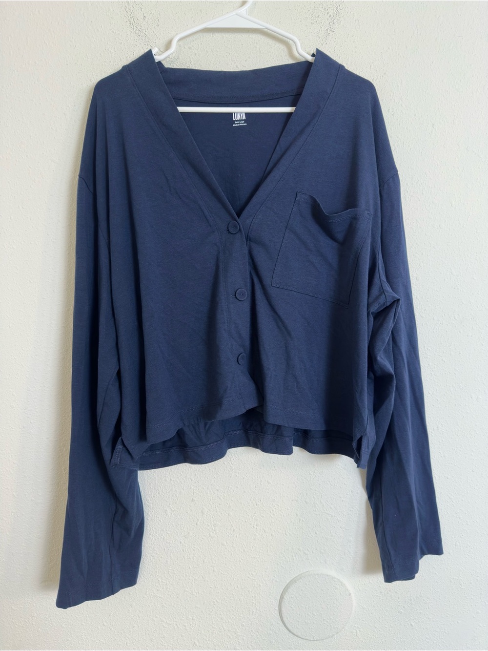 lunya Navy Cropped Button-Front V-Neck Cardigan